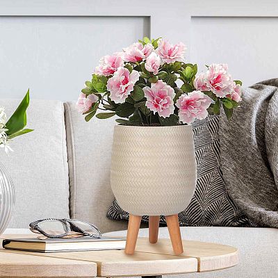 IDEALIST Lite Plaited Style Egg Planter on Legs, Round Pot Plant Stand Indoor