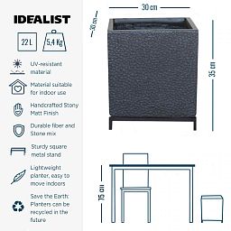 IDEALIST Lite Hammered Stone Style Square Indoor Planter on Metal Stand