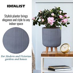 IDEALIST Lite Ribbed Cylinder Planter on Legs, Round Pot Plant Stand Indoor
