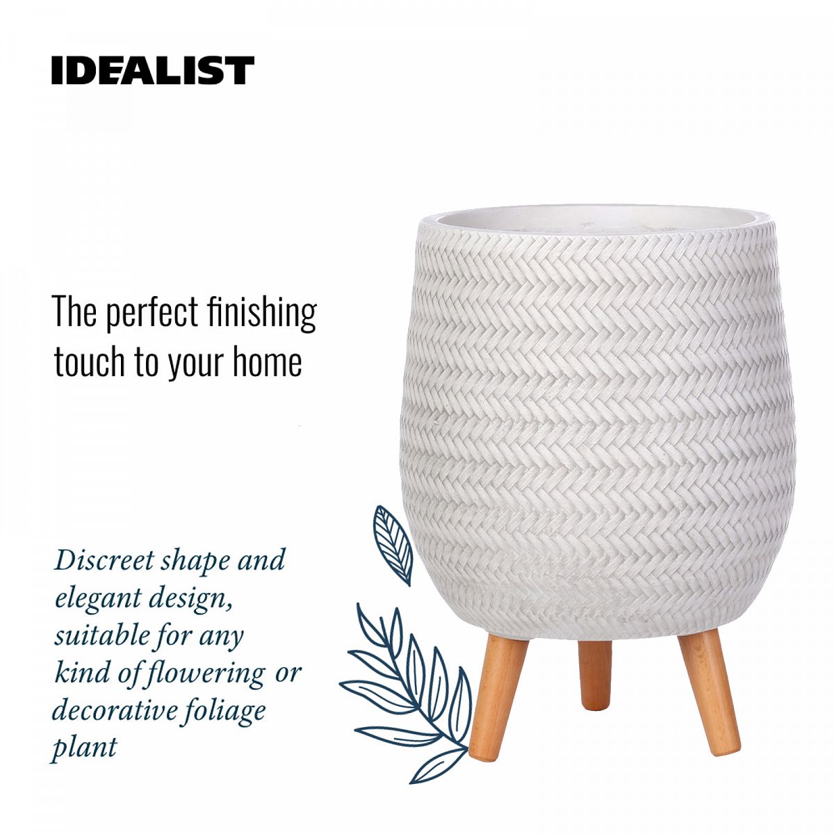 IDEALIST Lite Plaited Style Egg Planter on Legs, Round Pot Plant Stand Indoor