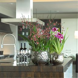 Luxury Ancient Chrome Round Polystone Indoor Planter