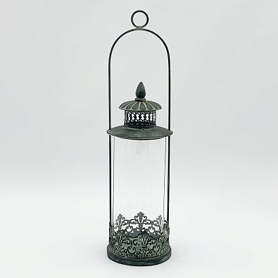 Cylinder Hanging Metal Ornament Garden Dark Silver Lantern 