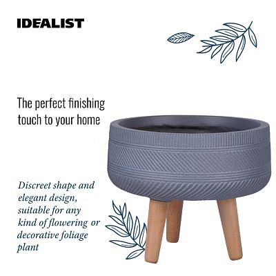 IDEALIST Lite Striped Tray Round Planter on Legs, Round Pot Plant Stand Indoor