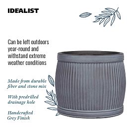 IDEALIST Lite Vertical Ribbed Vintage Style Barrel Round Planter