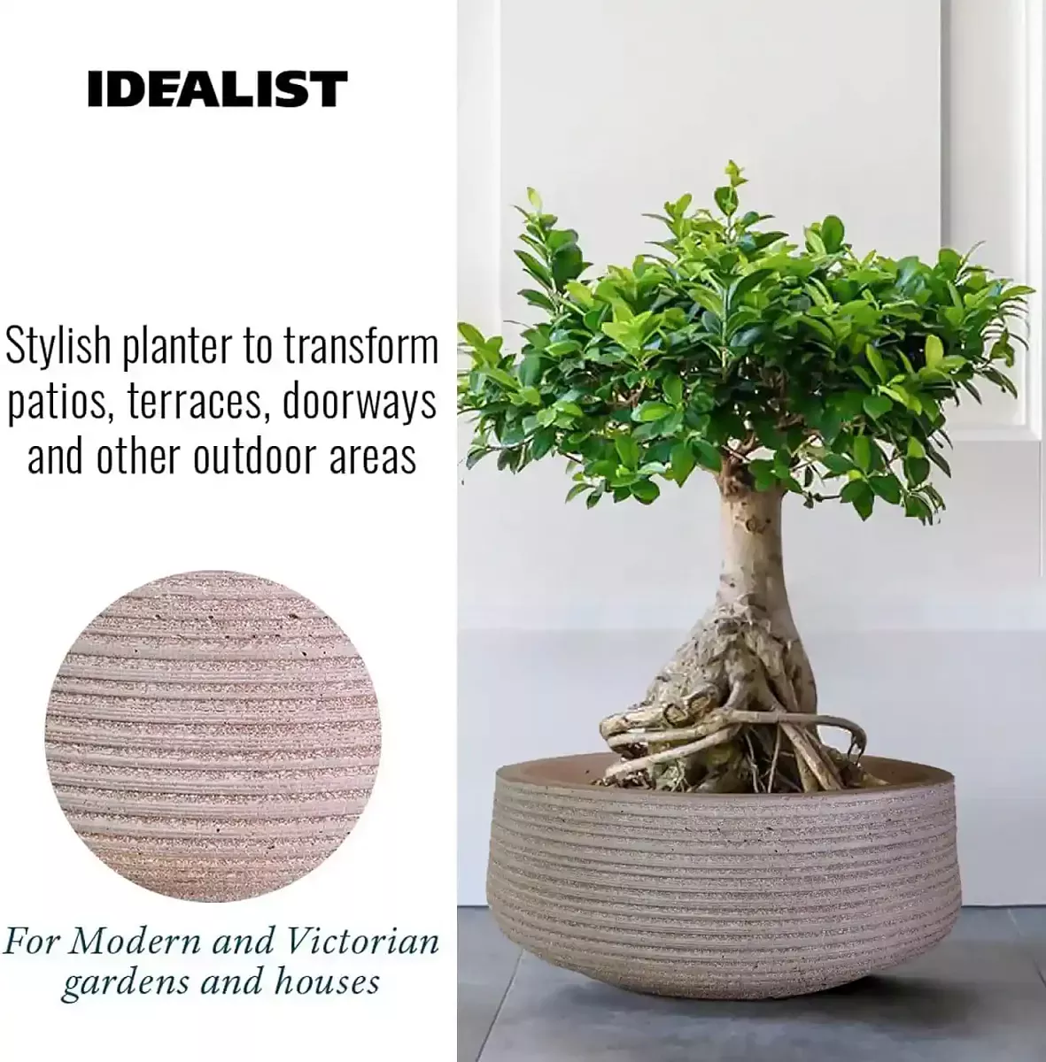 IDEALIST Lite Large Ribbed Light Concrete Bowl Planter