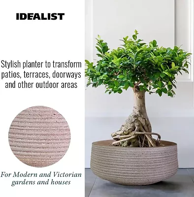 IDEALIST Lite Large Ribbed Light Concrete Bowl Planter