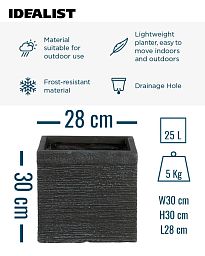 IDEALIST Lite Ribbed Light Concrete Square Planter