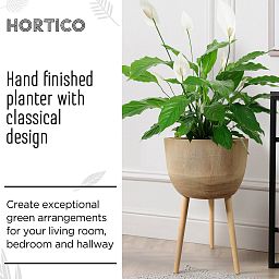 HORTICO GAIA Wooden House Planter with Legs, Tall Indoor Plant Pot Stand with Waterproof Liner