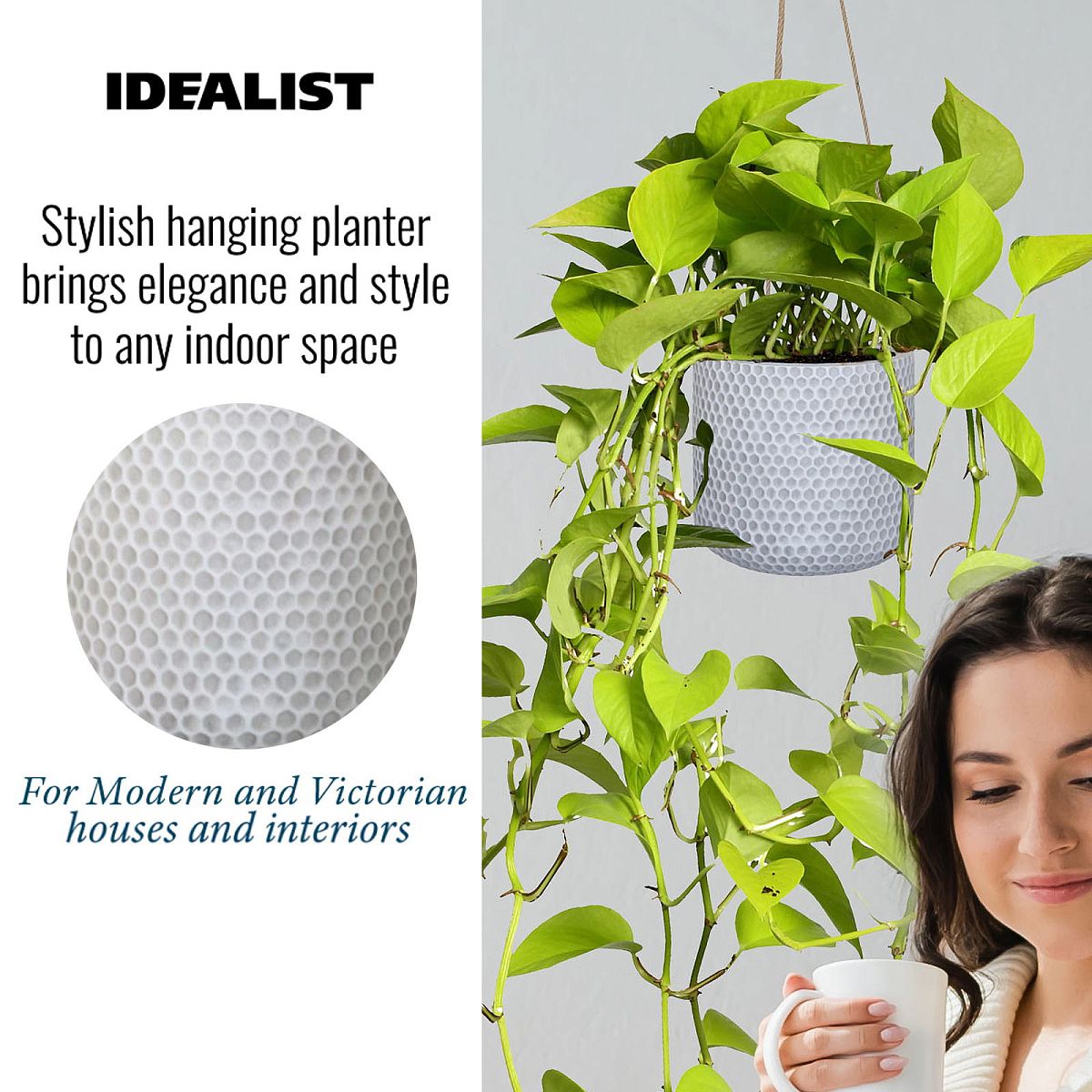 IDEALIST Lite Honeycomb Style Table and Hanging Cylinder Round Plant Pot Dual Use Indoor Planter