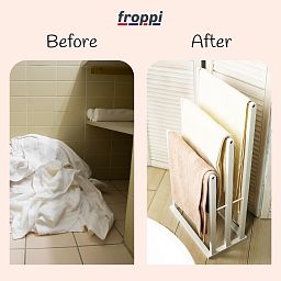 Froppi Bamboo Free Standing Towel Rack, Wooden Towel Holder and Ladder with 3 Bars
