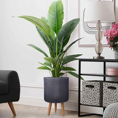IDEALIST Lite Ribbed Cylinder Planter on Legs, Round Pot Plant Stand Indoor