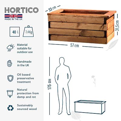 Rustic Scandinavian Redwood Trough Outdoor Planter Made in UK by HORTICO