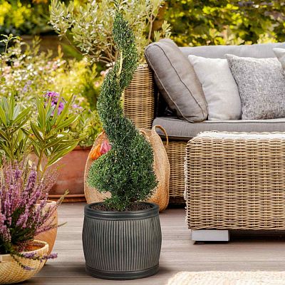 IDEALIST Lite Vertical Ribbed Vintage Style Barrel Round Planter