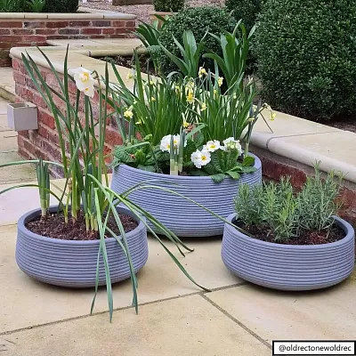 IDEALIST Lite Large Ribbed Light Concrete Bowl Planter