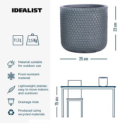 IDEALIST Lite Honeycomb Style Cylinder Round Outdoor Planter