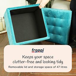 Premium Square Footstool with Storage Velvet Ottoman Storage Pouffe on Feet by Froppi