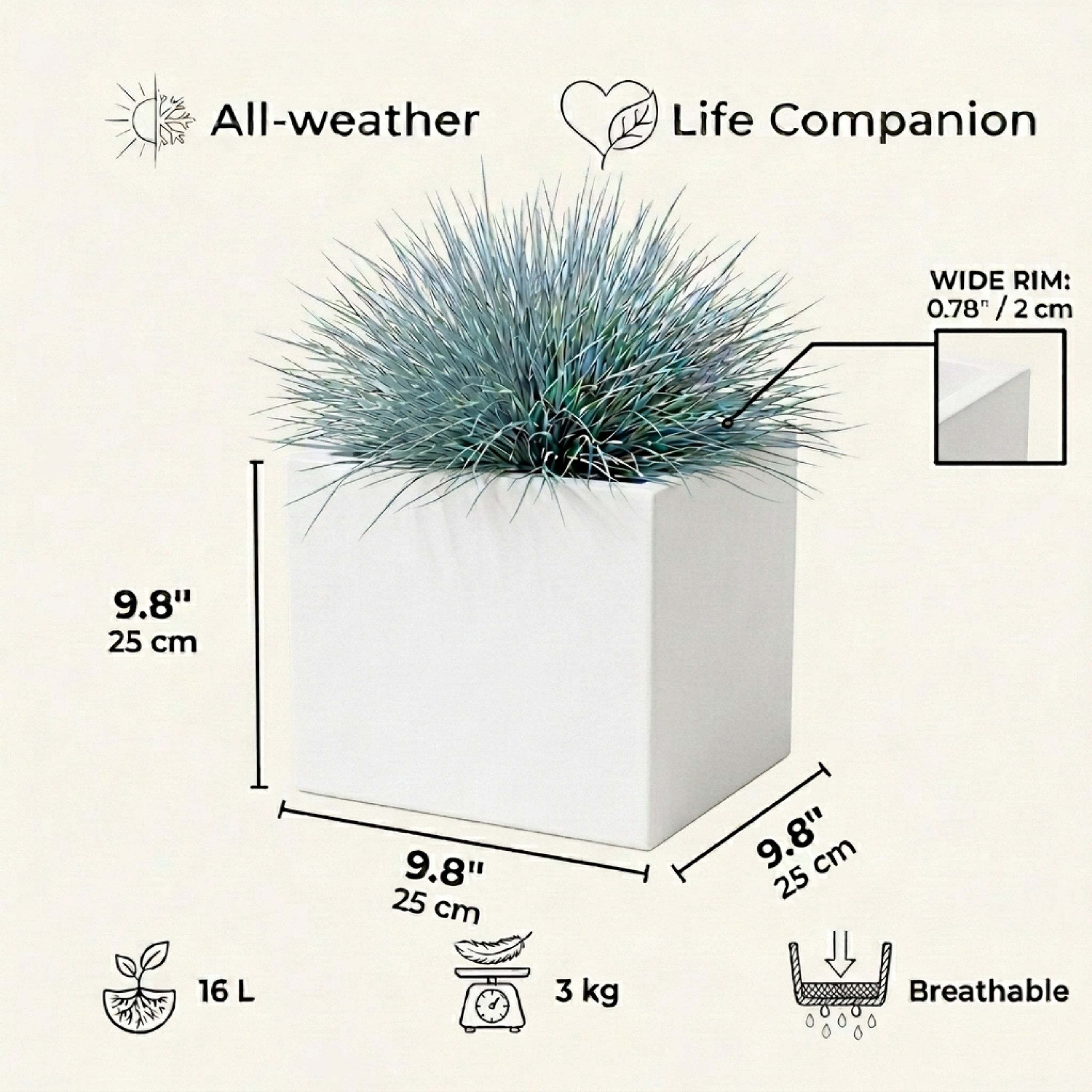 IDEALIST Lite Square Box Contemporary Light Concrete Planter