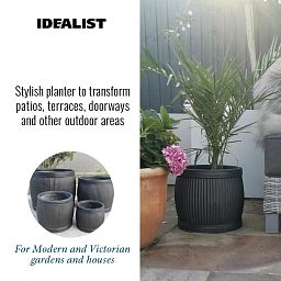 IDEALIST Lite Vertical Ribbed Vintage Style Barrel Round Planter