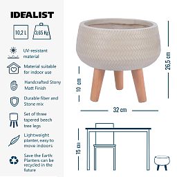 IDEALIST Lite Plaited Style Bowl Planter on Legs, Round Pot Plant Stand Indoor