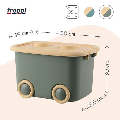 Stackable Plastic Kids Toy Storage Box with Lid and Wheels by Froppi