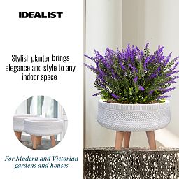 IDEALIST Lite Striped Tray Round Planter on Legs, Round Pot Plant Stand Indoor