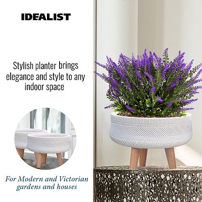 IDEALIST Lite Striped Tray Round Planter on Legs, Round Pot Plant Stand Indoor