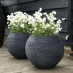 Round Ball Fiberstone Ribbed Planter by Cadix Capi Nature