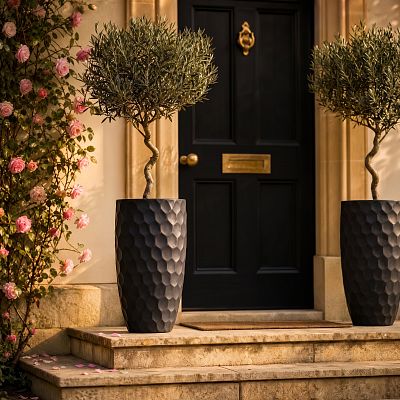 Set of 2 IDEALIST Lite Mosaic Style Black Tall Round Vase Planters Outdoor Plant Pots