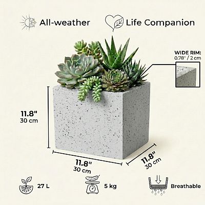 IDEALIST Lite Square Box Contemporary Marble Light Concrete Planter