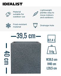 IDEALIST Lite Textured Concrete Effect Square Outdoor Planter