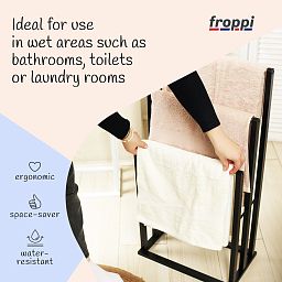 Froppi Bamboo Free Standing Towel Rack, Wooden Towel Holder and Ladder with 3 Bars