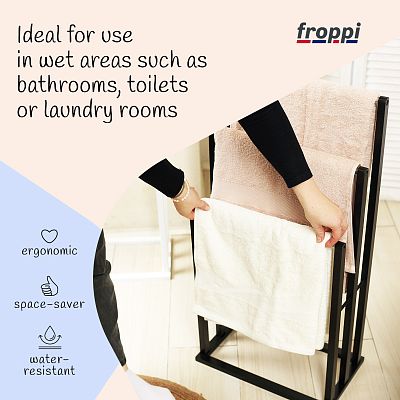 Froppi Bamboo Free Standing Towel Rack, Wooden Towel Holder and Ladder with 3 Bars