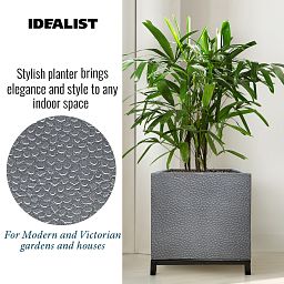 IDEALIST Lite Hammered Stone Style Square Indoor Planter on Metal Stand