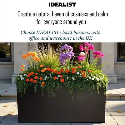 Set of 2 IDEALIST Lite Trough Garden Planters, Light Concrete Outdoor Large Plant Pots