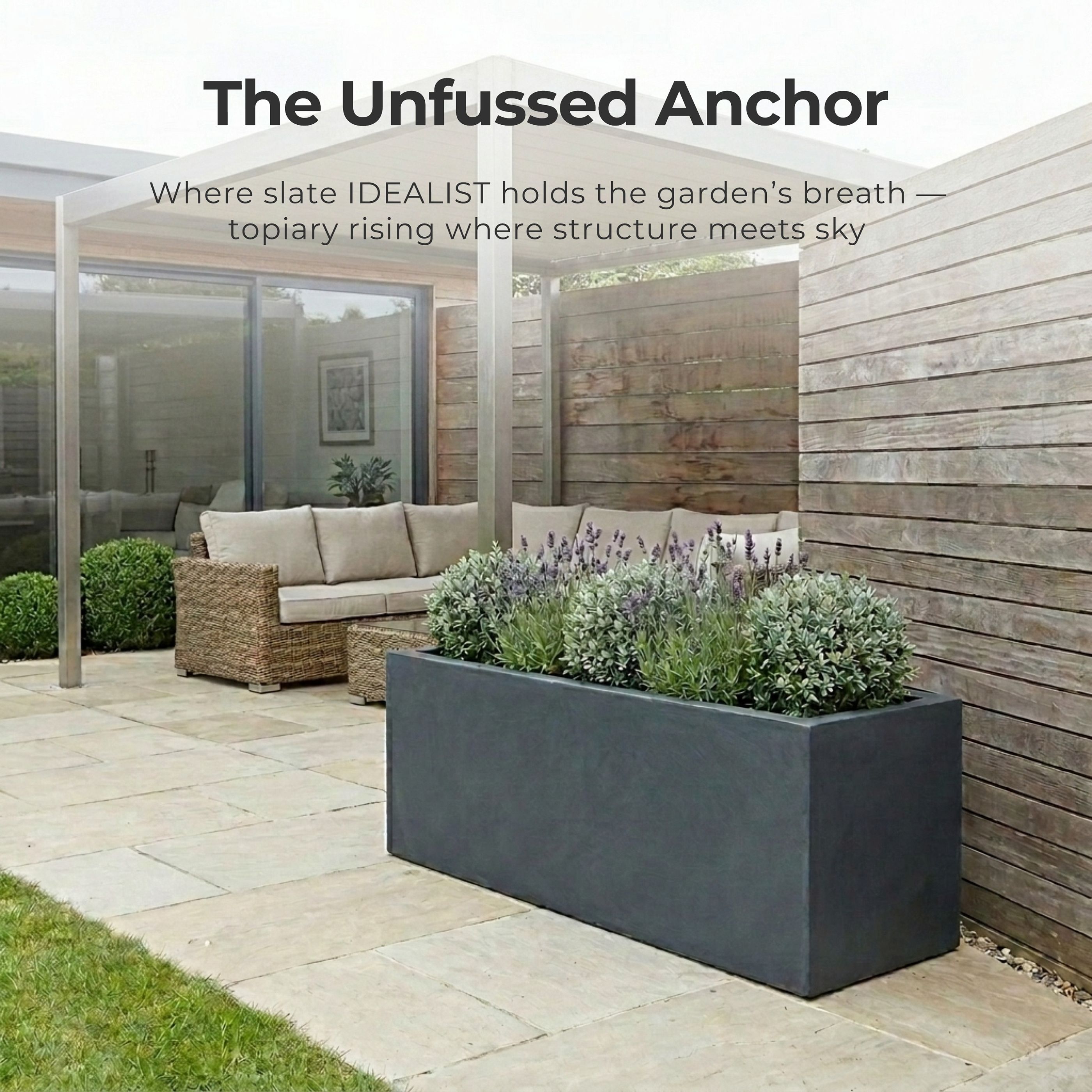 Set of 2 IDEALIST Lite Trough Garden Planters, Light Concrete Outdoor Large Plant Pots