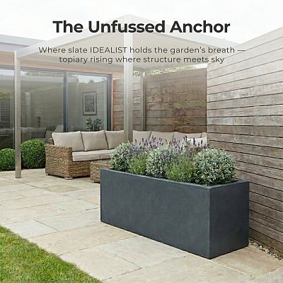 Set of 2 IDEALIST Lite Trough Garden Planters, Light Concrete Outdoor Large Plant Pots