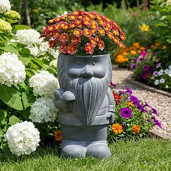 IDEALIST Lite Gnome with Mushrooms Oval Plant Pot Outdoor