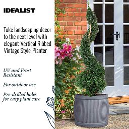 IDEALIST Lite Vertical Ribbed Vintage Style Barrel Round Planter