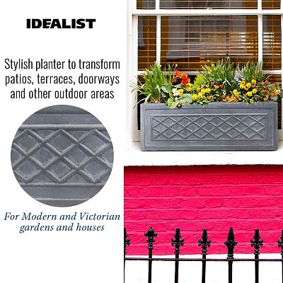 IDEALIST Lite Window Box Faux Lead Lattice Grey Light Stone Planter