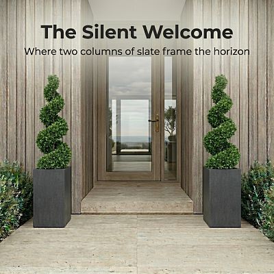 IDEALIST Lite Tall Square Contemporary Light Concrete Planter Set