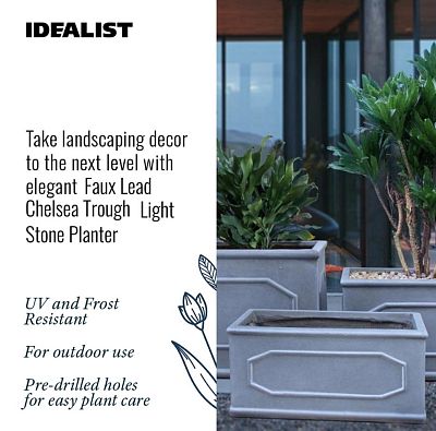 IDEALIST Lite Faux Lead Chelsea Grey Light Stone Through Planter