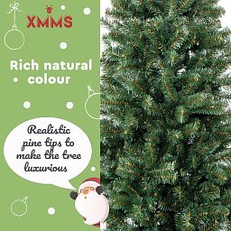XMMS Edinburgh Artificial Slim Christmas Tree with Tree Skirt & Cotton Gloves Pine Green Needles