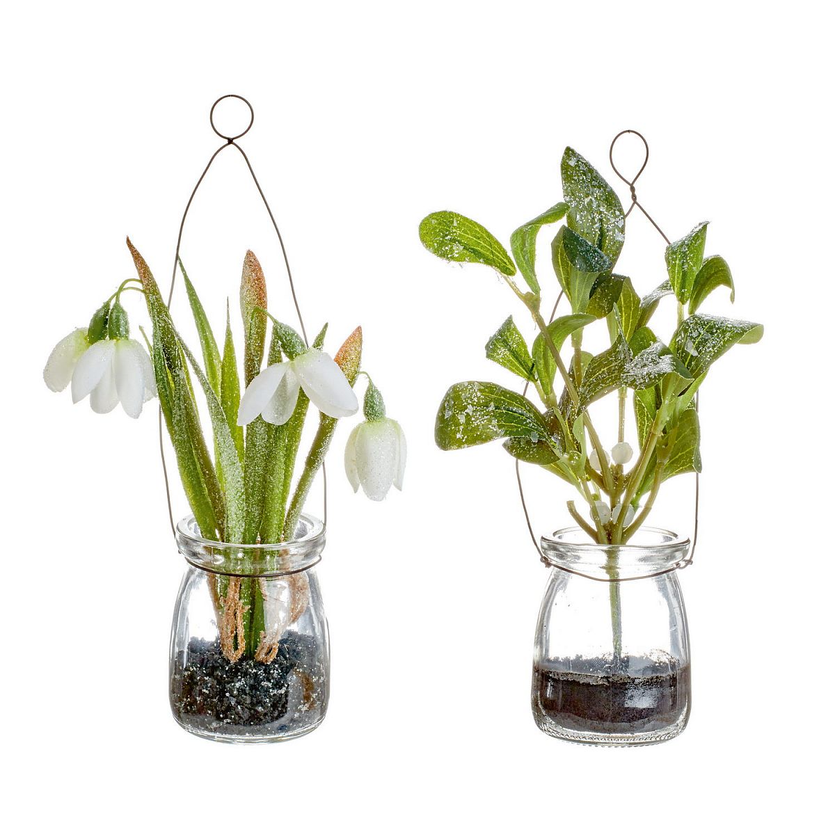 Christmas Tree Hanging Decoration Snowdrop Mistletoe in Glass Pot