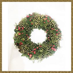 Fir Wreath with Berries and Cone Artificial Branch Plant