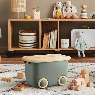 Stackable Plastic Kids Toy Storage Box with Lid and Wheels by Froppi