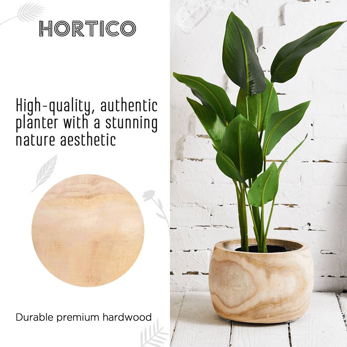 HORTICO ECO Wooden House Planter Round Indoor Plant Pot for House Plants with Waterproof Liner