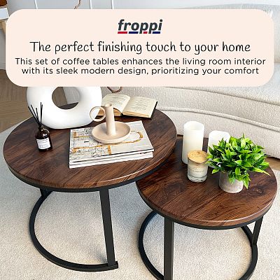 Froppi Round Coffee Tables for Living Room: Set of 2 Nesting Coffee Tables, MDF