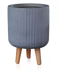 IDEALIST Lite Ribbed Cylinder Planter on Legs, Round Pot Plant Stand Indoor