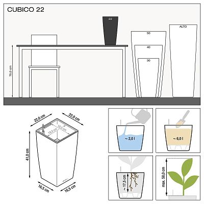 LECHUZA CUBICO Square Tall Poly Resin Self-watering Planter