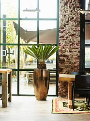 Ceramic Round Tall Lined Glossy Planter Pot In/Out